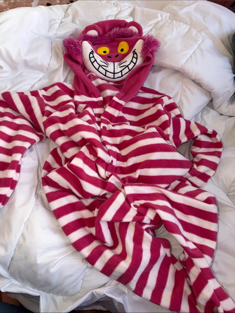 Cheshire Cat Footed Onesie - Pink and White